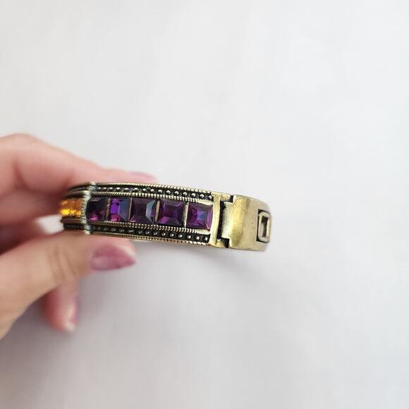 Heidi Daus Bangle Bracelet Hinge Old Gold Purple Cognac Crystal Age Of elegance - Picture 5 of 12